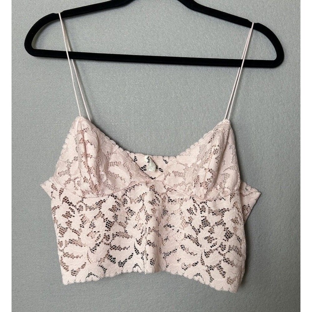 Intimately Free People‎ Pink Lace Cami Cropped Bralette Coquette Sz L - Picture 5 of 8